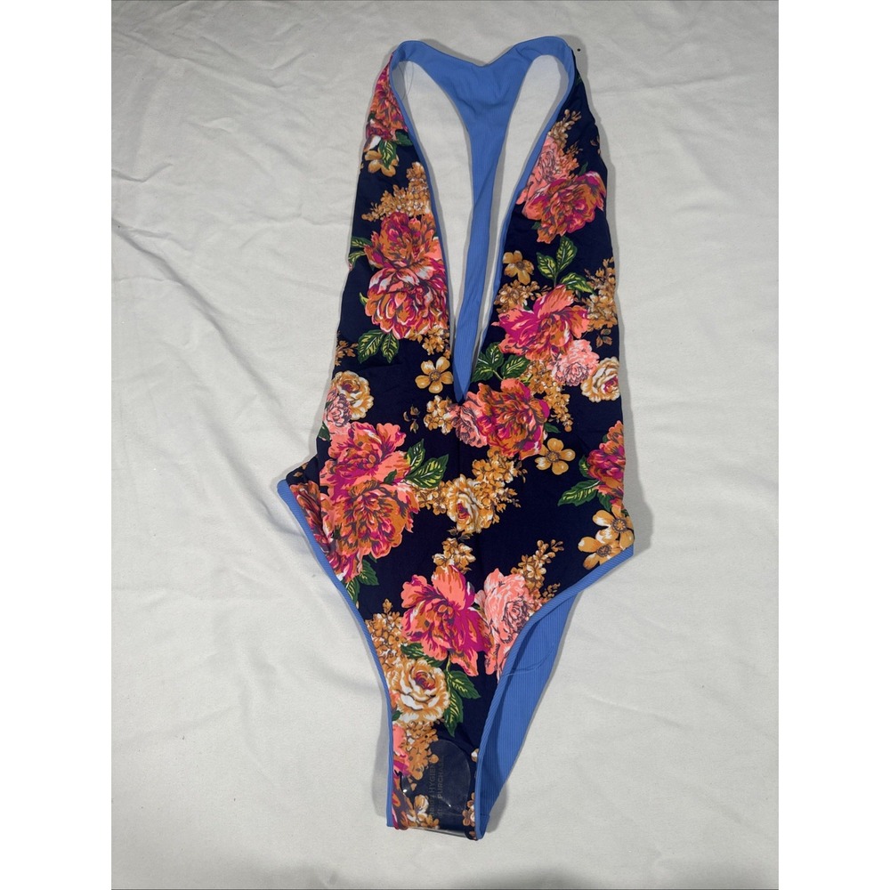NEW $154 Maaji [ Medium ] Tiky Reversible Cheeky Cut Plunge One Piece Blue T1955 - Picture 11 of 13
